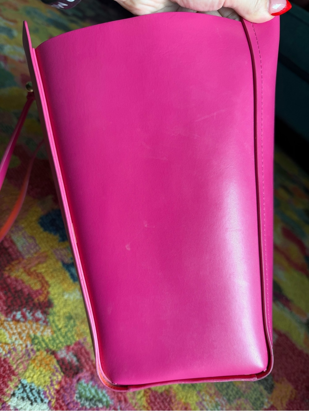 Large Hot Pink Kate Spade Tote w/ Orange-Red Lining - Picture 3 of 7